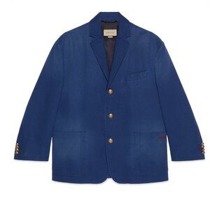 GUCCI MENS 722497 BLUE COTTON MILITARY DRILL JACKET, SIZE 52 (MSRP $2700)